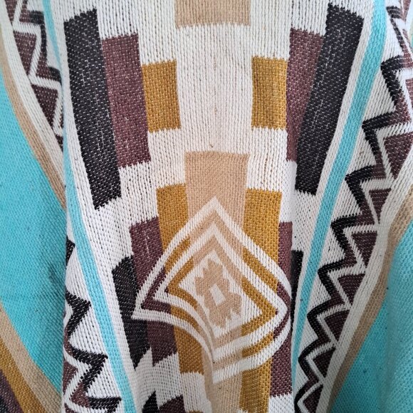 VTG MILMARTE 100% Wool Poncho hooded cape AZTEC Southwestern ranch coastal OS - Picture 8 of 16